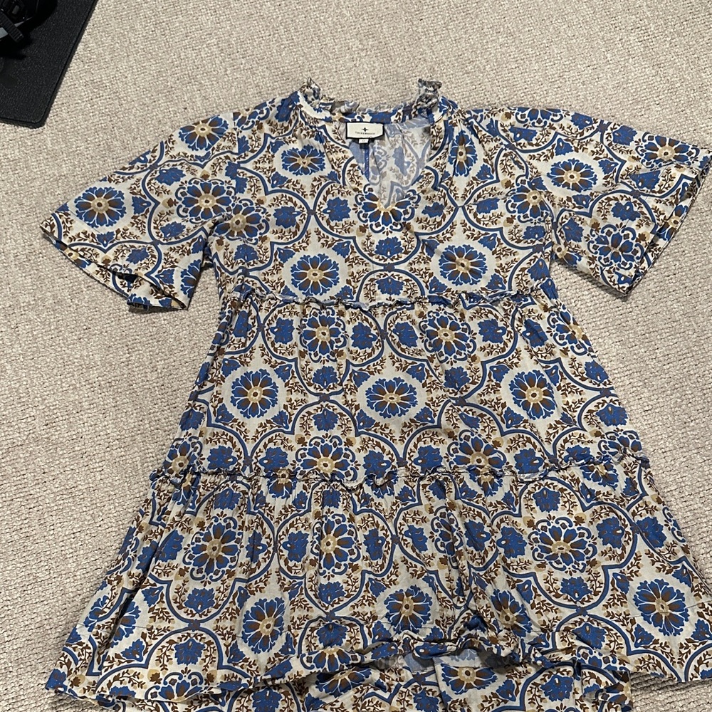 Tuckernuck Floral Blue and Brown Blouse